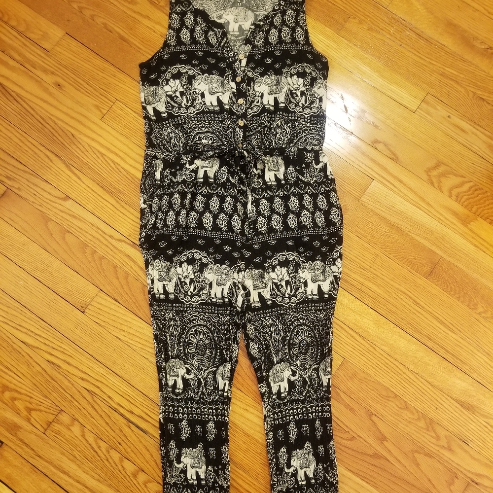 Anthropologie Lilka Black Elephant Jaipur Jumpsuit
